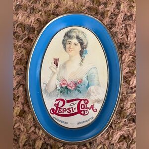 Vintage Pepsi Cola Souvenir Tin Dish,  Souvenir Plate, Victorian Lady, blue